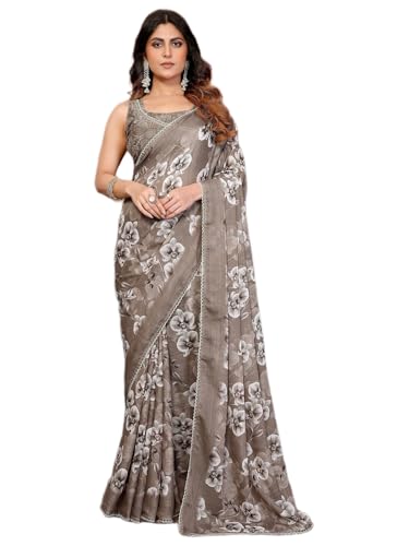 Image of Satrani Women's Georgette Floral Printed Saree with Unstitched Blouse Piece