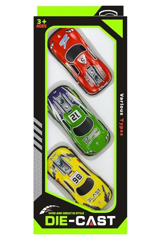 Image of DREAMY DEN Metal Die-Cast Pull Back Cars Set of 3 | Mini Sports Racing Cars for Kids | Fast, Durable & Colorful Toy Vehicles | Ideal Gifting Option for 3+ Years
