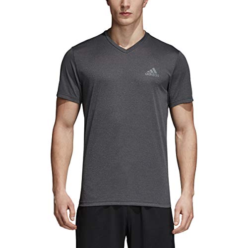 adidas Men's Training Essentials Tech V-Neck Tee, Dark Grey Heather/Vista Grey, Small
