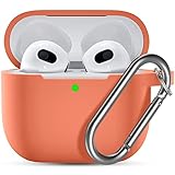 ouwegaga cover per airpods 3, silicone custodia per airpods terza generazione 2021, protezione completa del corpo cover compatìbile con apple airpods 3 case, con moschettone,corallo