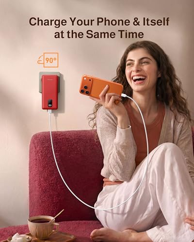 Image of charmast Power Bank 10000mAh Portable Charger with AC Plug and Built-in Cables for iOS and Type-C - Compact Battery Pack Travel Essentials External Phone Charger for iPhone 17 16 15 14, Samsung, iPad