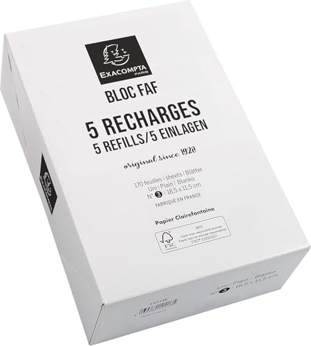 Exacompta - Réf. 12213E - Boîte de 5 recharges de bureau pour bloc FAF de 170 feuilles blanches microperforées détachables - Dimensions 18,5 x 11,5 cm -...