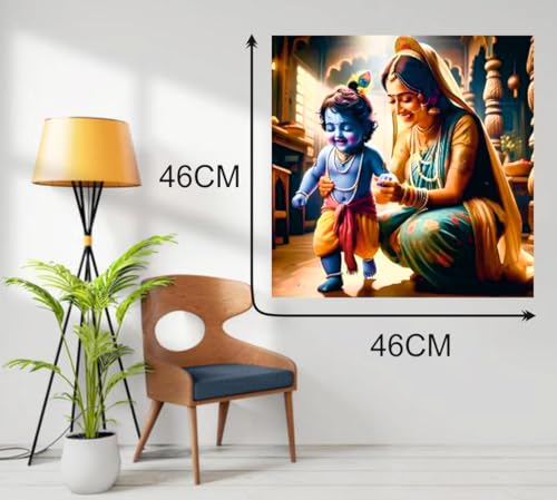 Image of Techgifti Baby Blue Krishna And yashoda Maa Chalna Wall Poster for Pooja Room, Office, Kids Room (Size- 46CM X 46CM)