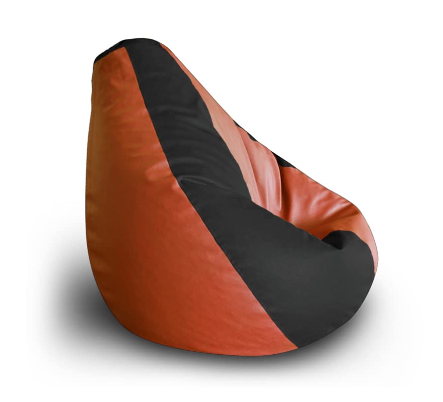 Style Homez Premium Leatherette Classic Bean Bag Size XXL Black Tan Color, Cover Only 4