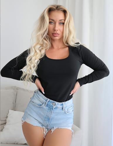 Ekouaer Women Long Sleeve Shirt Scoop Neck Tops Slim Fit Basic Top Thermal Undershirts Base Layer Tee2