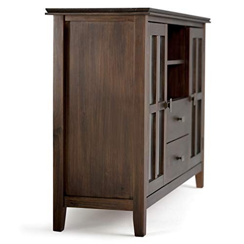 Simpli Home Artisan SOLID WOOD Universal Tall TV Media Stand, 53 inch Wide, Contemporary, Storage Shelves and Cabinets with Glass Doors, for Flat Screen TVs up to 60", Natural Aged Brown