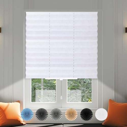 No Drill Blinds for Windows Temporary No Screw Stick on Pull Down Blinds Curtains Light Filtering, Perfect Easy Fit Install for Bedroom,Bathroom, Kitchen Windows,Doors