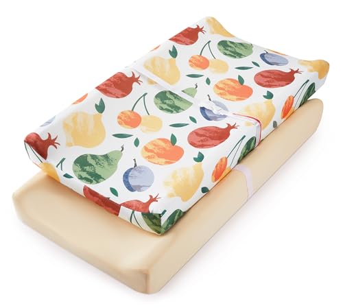 Image of Baby Changing Pad Cover, Changing Table Cover for Girls Boys, Ultra Soft Breathable, 2 Pack Fruit Shadow & orangish