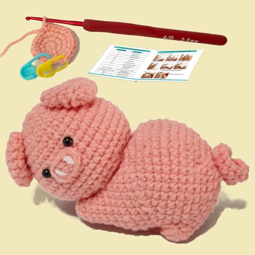 Image of JueRum Pig Crochet Kits for Adult,Amigurumi Advanced Crochet Animals Kit with Step-by-Step Video Tutorials, Learn to Crochet Pig Animals Knitting Kit for Adult Crochet Gifts