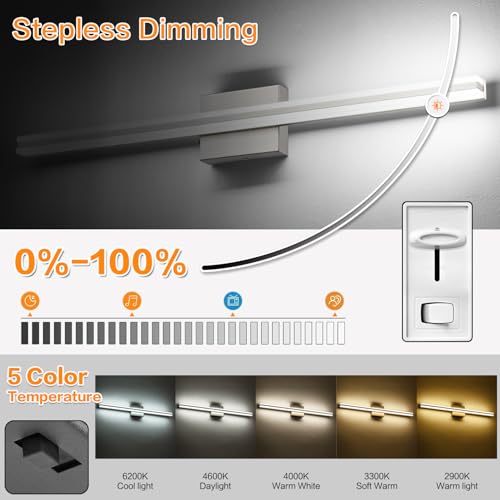 Image of SOLFART Vanity Lights for Bathroom Brush Nickel Modern 32 Inches Bathroom Light Fixtures 5CCT LED Wall Lights