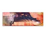 Cadre en bois véritable zynischer joli Esprit – abstrakt322 _ 150 x 50 cm Image sur toile abstraite Motif paon niveaux Panorama Reproduction sur châssis