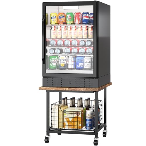 Image of Mini Fridge Stand with Storage, Small Refrigerator Stand with Wheels, Mini Fridge Cabinet-Max Load 300 LBS Heavy Microwave Printer Stand Mini Fridge Cart for Dorm, Apartment, Kitchen, Office (Brown)