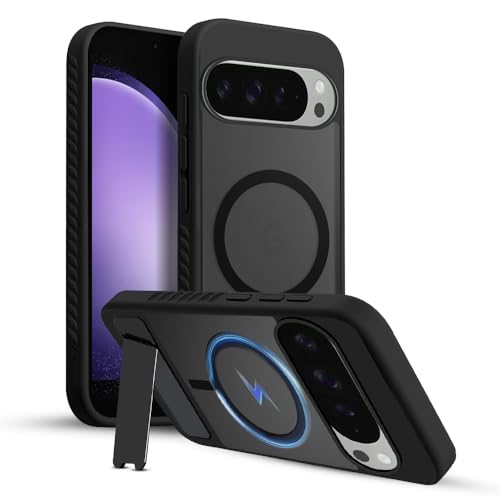 Image of KARWAN?Ultra Hybrid Matte Back Cover Case Compatible with Stand Magnetic for Google Pixel 10 Pro | Mag-Safe Wireless Charging | Camera Bump Protection -(Black)