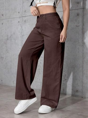 Image of Women's Off-White High Waist Denim Jeans | Straight, Relaxed, Wide Leg & Baggy Fit | High Rise Loose Oversized Denim Pants for Women | Comfortable Casual Everyday Wear | Oversized Woman baggys