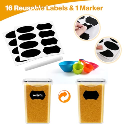 Airtight Food Storage Containers Set of 16, Plastic Cereal Storage Containers with Lids, BPA Free, Kitchen and Pantry Organization for Dry Food, Pasta, Flour & Sugar, with Labels, Marker & Spoon - Image 7