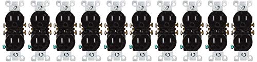 Leviton T5320-E 15 Amp 125V Tamper Resistant, Duplex Receptacle, Residential Grade, Grounding, 10-Pack, Black #TOP4