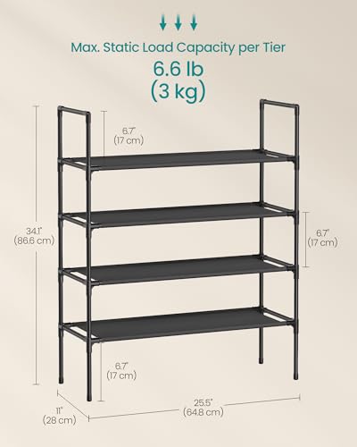 Image of SONGMICS 4-Tier Shoe Rack, Shoe Storage for Hallway Closet, Slim and Space-Saving, Metal Frame, Non-Woven Fabric Shelves, Black ULSH044BH02