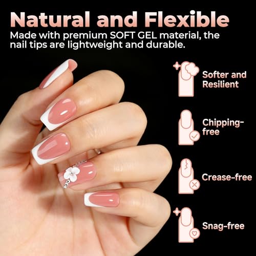 Image of UNA GELLA Short Square Nail Tips Pre-buff Half Matte Gel Nails Tips 120Pcs | Soft Gel Nail Tips Short Square Clear Full Cover Fake Acrylic Nails for Nail Extensions DIY Home Salon 12 Sizes for Women