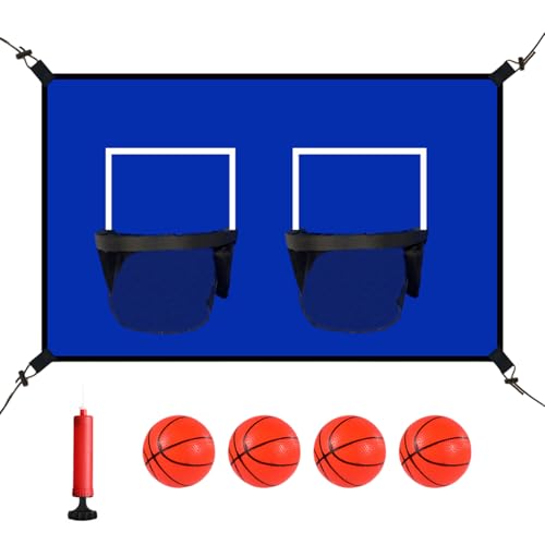 Panier de basket pour trampoline bleu imperméable avec pompe et ballons