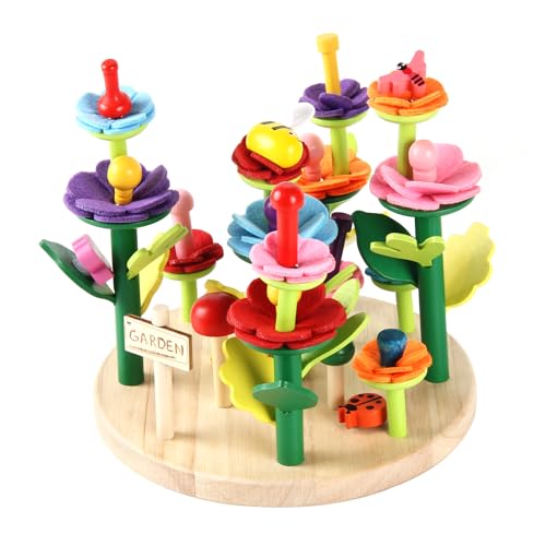 Wooden Flower Garden Building Toys for Kids, STEM Educational Activity Preschool Kit Gift for Boys Girls Age 3 4 5 6 7 Years Old, Stacking Game for Toddlers Build a Bouquet Spring Gifts