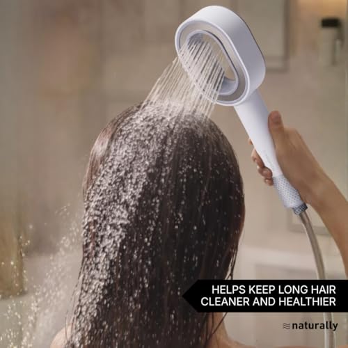 Image of Naturally Mooi Filtered Handheld Shower (White) | Hard Water Filter for Bathroom | Chlorine Removal | Soft Water for Hair & Skin | 3-Stage Filtration | Screw-On Installation | Enhanced Pressure