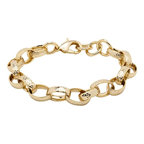 THE BLING KING Pulsera ovalada de oro de 10 mm con patrón martillado Belcher, chapada en oro real de 18 quilates con acabado de lujo, Oro amarillo Latón, Sin piedras preciosas Cover