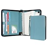 WASON Portfolio A5 Binder Journal with Zipper - Leather pu Writing Notebook Padfolio with Detachable Refillable Notebook, Legal Pad for Business Study and Travel Organizer (Cyan)