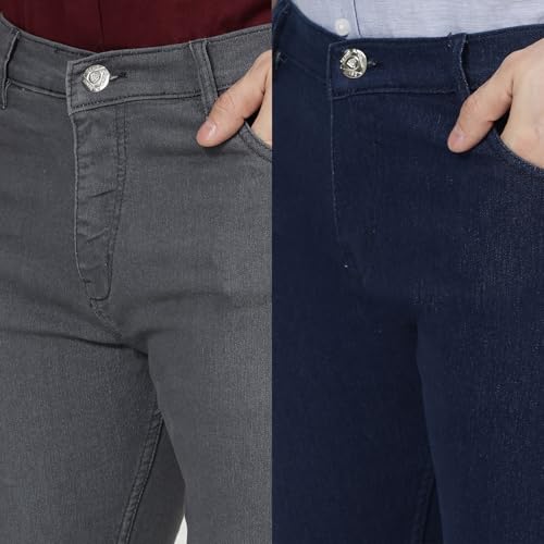 Image of DAIS Men's Stretchable Straight Fit Mid Rise Jeans, Pack of 2, (Combo of 2 Jeans)