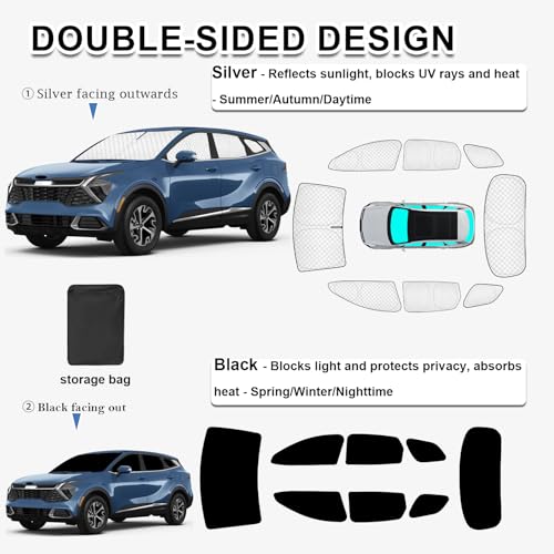 Image of KMF 8pcs Thicken Sun Shades for KIA Sportage 2023-2025 2026 Accessories, Custom Fit Full Car Window Covers for Windshield Side Rear, UV Block and Blackout Privacy for Camping Outdoor