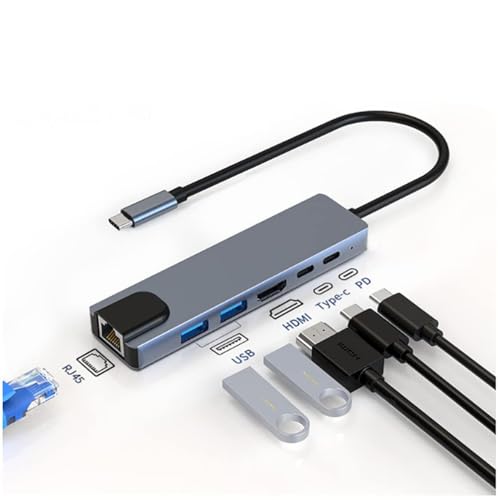 Image of USB HUB USB C Hub HDMI Adapter, 6 in 1 Multiport Compatible with MacBook pro to HDMI 4k,2 USB 3.0 Ports SD /TF Card Reader 55W PD for USB C Laptops & Type C Devices (USB C to 6 in 1 HUB)