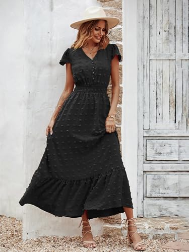 image for PRETTYGARDEN Womens Summer Casual V Neck Short Sleeve Maxi Dress Swiss