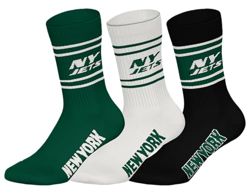 NFL NY JETS 3pk Crew Socks   GRN/WHT/BLK   43/46