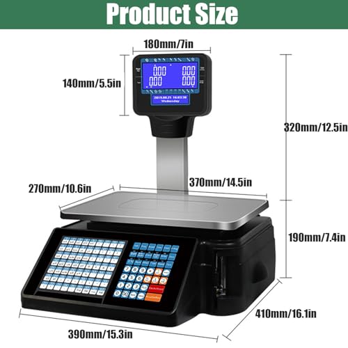 Báscula comercial digital con impresora térmica y doble pantalla miniatura 3