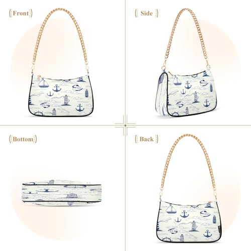 Shoulder Bag for Women Nautical Lighthouses Tote Handbag Crossbody Bag with Zipper Closure2