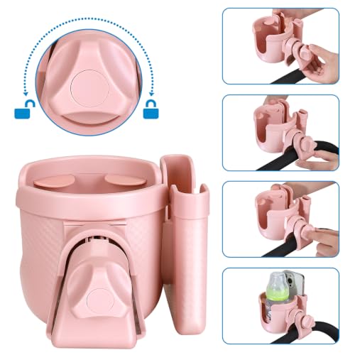Image of Accmor Stroller Cup Holder with Phone Holder, Bike Cup Holder, Universal Cup Holder for Uppababy Nuna Strollers, 2-in-1 Drinks Holder for Walker, Wheelchair, Scooter