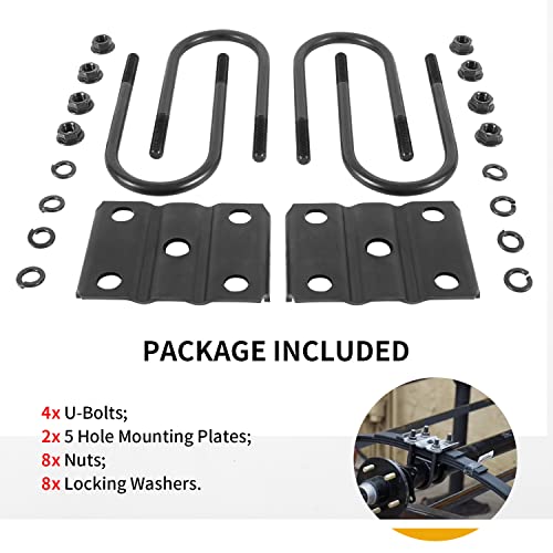 Johntruck Grade 2 Trailer U Bolt Kit/Trailer Leaf Spring U Bolts Fit For 5200-7000Lbs Axles, 1/2" Dia 7" Long 3" Round Axle #TOP2