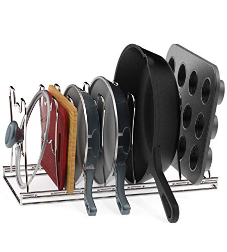 7 Adjustable Compartments Pan and Pot Lid Organizer Rack Holder, Chrome