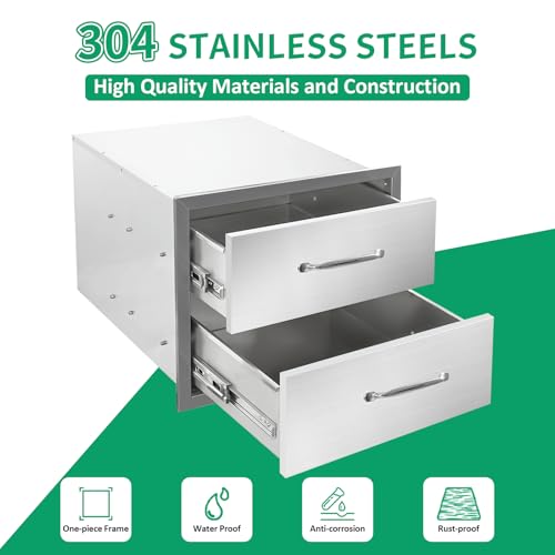 Image of Outdoor Kitchen Drawers 18 inch W x 15 inch H x 23 inch D Stainless Steel Double Drawers with Ergonomic Handle for BBQ Island, Patio Grill Station & Outdoor Kitchen Cabinets