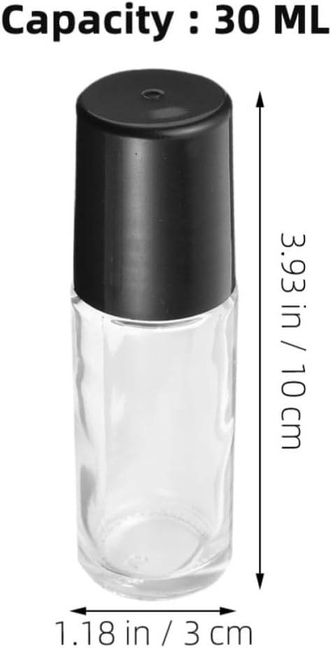 Lurrose 30ml Glass Roller Bottles for Essential Oils and Massage Oils with Black Caps Portable for Travel and Home Use