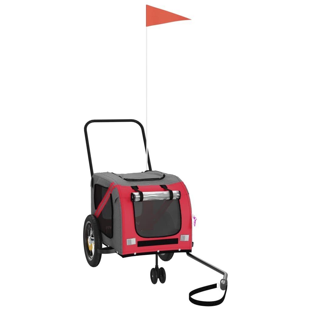 vidaXL Pet Bike Trailer, Pet Cart Carrier for Small Dogs, Pet Bike Trailer with Flag, Dog Bicycle Wagon, Red and Black Oxford Fabric and Iron