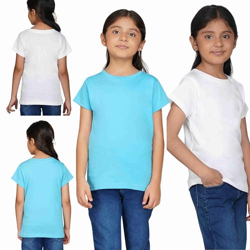 Image of Kids Round Neck T-Shirt Half Sleeves 100% Cotton Rich Soft Comfortable Fit Stylish Plain Color 1+1 Combo Original Brand Tshirt for Girls