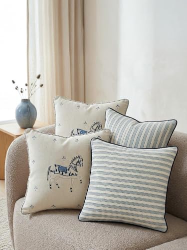 Image of IndigoRider Hand Block Print 100% Cotton Fabric Cushion Covers |Size - 16'' x 16'' | Decorative Throw Pillow Covers for Sofa, Bed & Living Room | Soft & Durable Jaipuri Cushion Cover | Set of 4