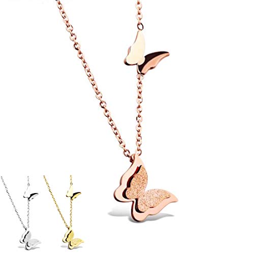 Kim Johanson Damen Halskette mit Anhänger *Schmetterling* aus Edelstahl in Roségold, Silber & Gold inkl. Schmuckbeutel (Roségold)