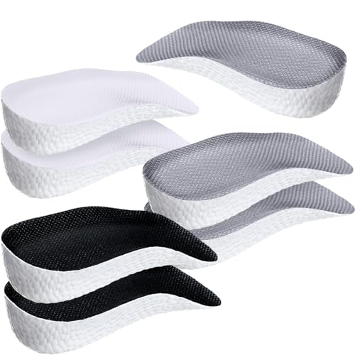 Geyoga 3 Pairs Orthopedic High Pads Arch Support Insoles 1.4 Inch Height Boosting Insoles High Pads for Men, Women, Height Boosters (Black White Gray)