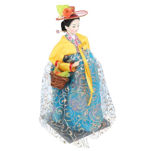 FRCOLOR Muñeca Artística de Estilo Coreano 12 Pulgadas Vestido Hanbok Tradicional Muñeca de Tela Decorativa Hogar y Adorno de Escritorio Figura Artesanal Coreana para Obsequio y