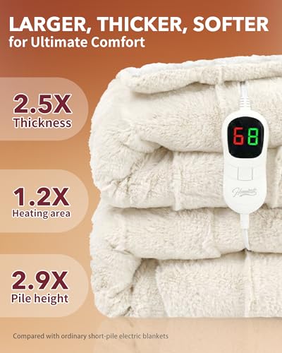 Image of Homemate Electric Heated Blanket Twin Size - 62 inchx84 inch Heating Blanket Twin Size 1 /2 /4 /6 /8 Hours Auto-Off 10 Heat Level Over-Heat Protection Luxury 800 GSM Faux Fur 200 GSM Sherpa ETL Certification