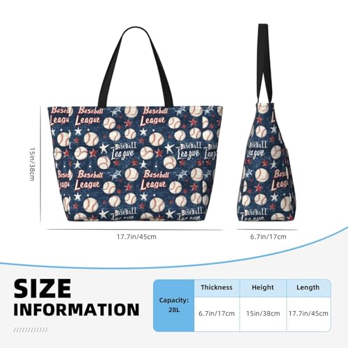 Large Beach Bags for Women Sandproof - Retro Baseball Pattern Print Summer Work Travel Tote Bags with Zipper2