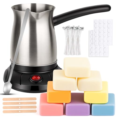 LFENYIGI Wax Melter for Candle Making Soy Candle Making Kit with Wax Melting Pot DIY Candles Making Supplies Including 1lbs Soy Wax Candle Wax Melter Stirring Spoon Wicks and Centering Device