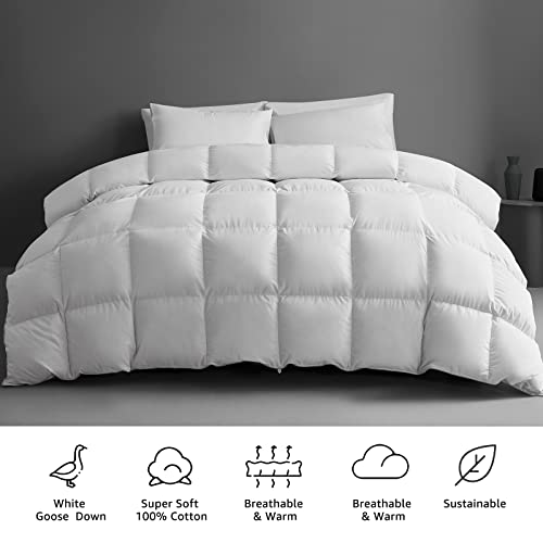 Goose Down Comforter All Season, Duvet Insert Hypoallergenic, Down Comforter Year Round, White Goose Down Comforter Twin Heavy, 35 Ounces 650 Fill Power Fluffy, Twin 68 Inches By 90 Inches, White #TOP2