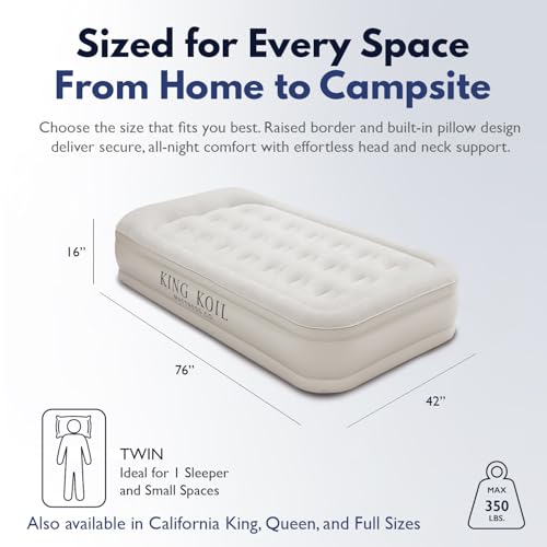 Image of King Koil Air Mattress Twin with Built-in Pump, Inflatable Blow Up Bed